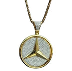 Exquisite 2.20Ct Round Lab-Created Diamond Mercedes Benz Pendant – Luxury 14K Yellow Gold Plated Jewelry for Men in Sterling Silver