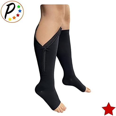 Original Open Toe 20-30 mmHg Firm Compression Circulation Zipper Socks (Black, 5X-Large)