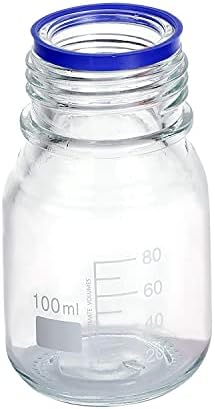 Moonetto 20 Pieces 100ml Round Graduated Lab Media Storage Glass Bottle with GL45 Polypropylene Orange Cap