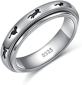 Ladytree Anxiety Relieve Rings 925 Sterling Silver Spinner Fidget Ring Worry Stress Relieving Boredom ADHD Autism Ring Platinum Plated Jewelry Birthday Gifts for Women Men