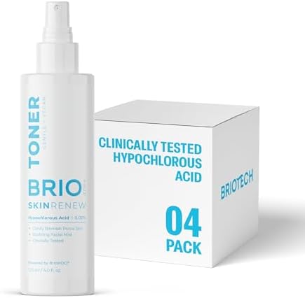 BRIOTECH Skin Renew Toner, Hypochlorous Acid Spray Topical Skin Spray for Face and Skin, Minimize Appearance of Blemishes, Soothing Mist for Redness & Bumps, 4 fl oz ea, 4 ct