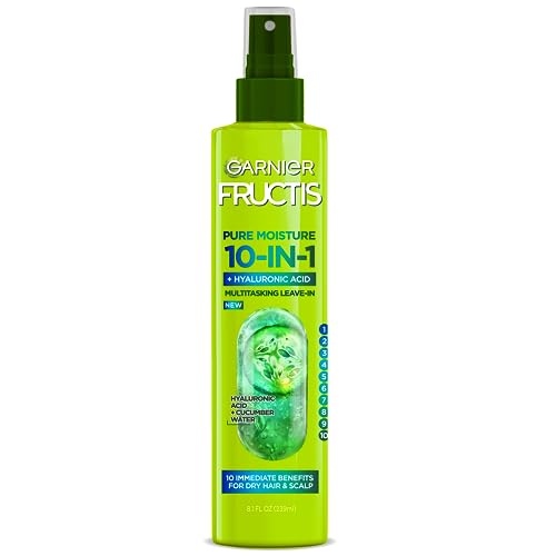 Garnier Fructis Pure Moisture 10-in-1 Spray for Dry Hair and Scalp, Hyaluronic Acid, 8.1 Fl Oz, 1 Count (Packaging May Vary)