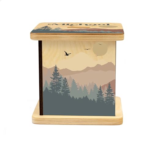 Wooden Piggy Bank for Kids and Adults, Personalized Gift Handmade in USA by BloomOwl, Custom Piggy Bank, Personalized Banks for Kids, Gifts for Baby Boys and Girls (Mountains)