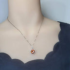 Round Sunstone Necklace Tangerine Orange Sapphire Pendant High Quality Lab created Sterling Silver 4 CT Red Orange Spessartite Garnet Jewelry
