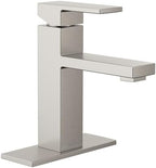Moen Revyl Spot Resist Nickel One-Handle Single Hole Modern Bathroom Sink Faucet with Optional Deckplate and Spring Loaded Drain Assembly, 84771SRN