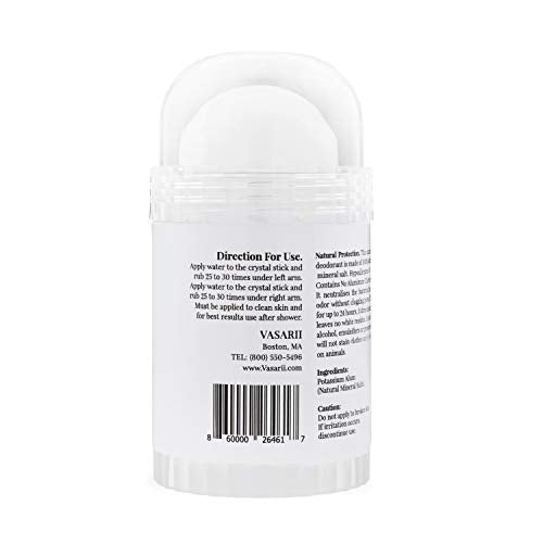 Stone – 2 Salt Crystal Deodorant Sticks, 4.25 oz. Regular + 2.5 oz. Travel Size – All Natural Unscented and Aluminum Free for Women & Men