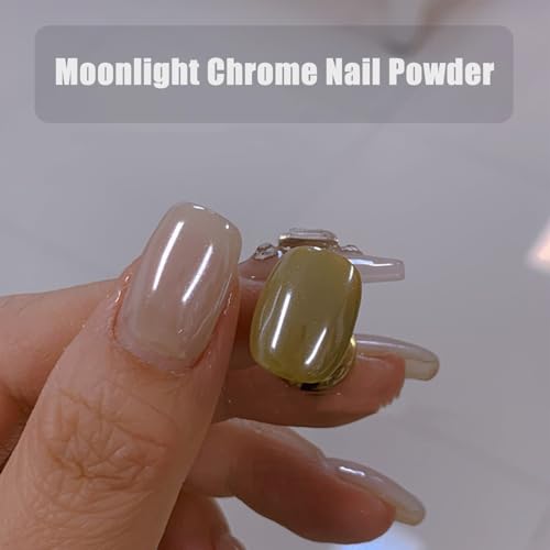 2Pcs White Chrome Nail Powder, Pearl Nail Chrome Powder Magic Clear Mirror Effect Nail Glitter White Shimmer Pigment Dust for Nails Art Design