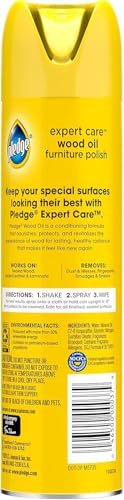 Pledge Moisturizing Wood Oil, Furniture Reviving & Protecting Conditioner and Dusting Spray, Revitalizes Wood, Sealed Leather & Laminate, Made with Mineral Oils - Amber & Argan Scent, 9.7oz, Pack of 3