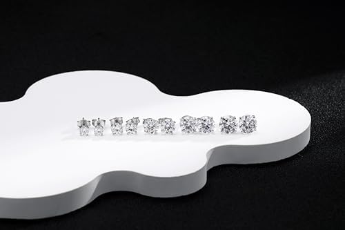 Moissanite Stud Earrings Hypoallergenic 925 Sterling Silver stud Earrings for Women Round Cut D Color VVS1 18K White Gold Plated Lab Created Moissanite Earrings for Women Men 0.3ct-2ct