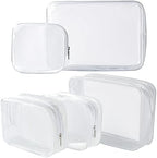 5 Pack Clear Plastic Zippered Toiletry Carry Pouch TSA Approved Toiletry Bag Portable Cosmetic Makeup Bag for Vacation, Bathroom and Organizing (White, Mixed Size)
