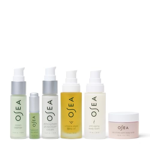 OSEA Bestseller Minis Collection - 6-Piece Mini Face & Body Set for Glowing Skin - Includes Cleanser, Hyaluronic Serum, Protection Cream, Body Scrub, Body Oil & Body Balm - Perfect Holiday Gift Set