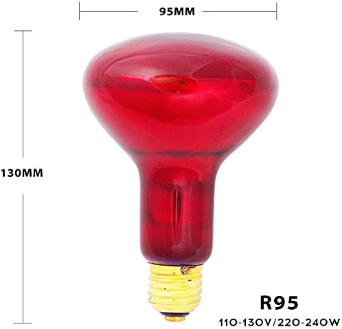 2 Pack Heat Lamp Bulb R95 75 Watt Red Infrared Glass Lamp Bulb for Food Service, Brooder Bulb, Chicks, Pet, Bathroom, Light Therapy, Reptiles and Amphibian