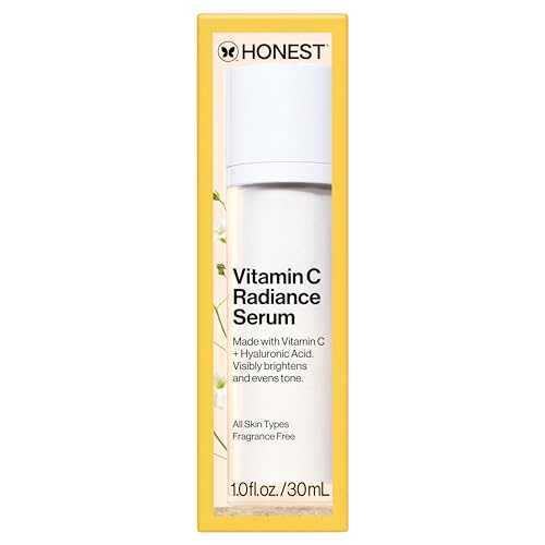 Honest Beauty Vitamin C Radiance Serum, Improves Brightens Skin Tone and Complexion, Gentle for Sensitive Skin, Fragrance-Free, Vegan, 1 fl oz