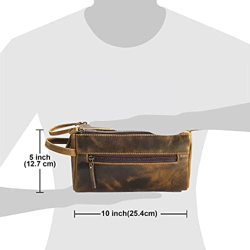 RUSTIC TOWN Buffalo Leather Toiletry Bag : Vintage Travel Shaving & Dopp Kit : for Toiletries, Cosmetics & More : Spacious Interior & Waterproof Lining : Compact, Fits Easily in Luggage