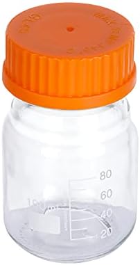 Moonetto 20 Pieces 100ml Round Graduated Lab Media Storage Glass Bottle with GL45 Polypropylene Orange Cap