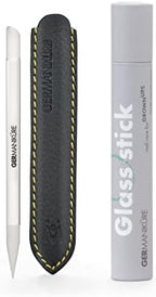 GERMANIKURE Clear Glass Cuticle Stick in Leather Sleeve - Ethically Made in Czech Republic - Cuticle Pusher & Remover, Callous & Dry Skin Fingertip File, Nail Shaper