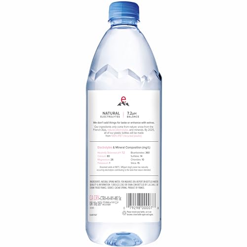 Evian Natural Spring Water (One Case of 12 Individual Bottles, each bottle is 1 liter) Naturally Filtered Spring Water in Large Bottles