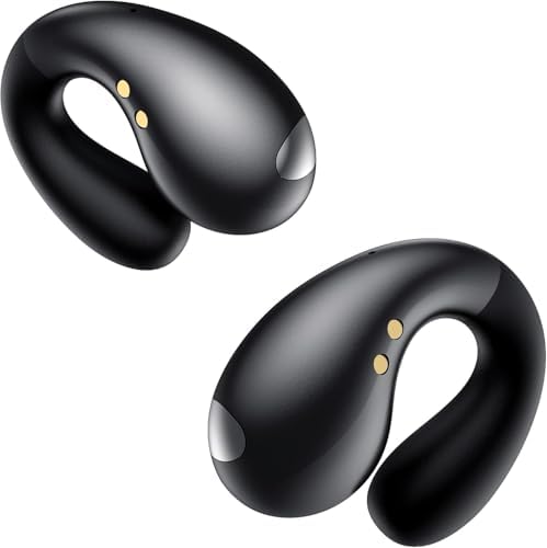 Ultra Open Ear Earbuds - Ergonomic Clip-On Earbuds, Bone Conduction Over-The-Ear Headphones with Waterproof Design and Secure Fit for Small Ears, Obsidian Black