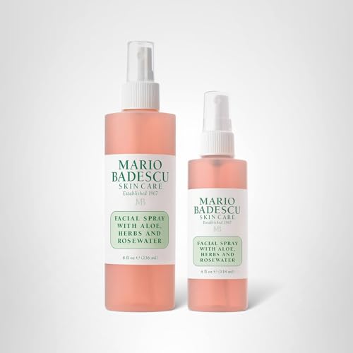 Mario Badescu Facial Spray with Aloe, Herbs and Rose Water for All Skin Types, Face Mist that Hydrates, Rejuvenates & Clarifies, 8 & 4 FL OZ Combo