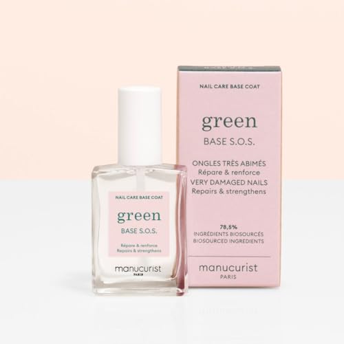 MANUCURIST - S.O.S. Base Coat - Enriched with Vitamins C and B5 - Nail Fortifier - Repairs and Strengthens - Care for Very Damaged Nails - Vegan, Up to 78% Plant-Based - 0.5 fl oz