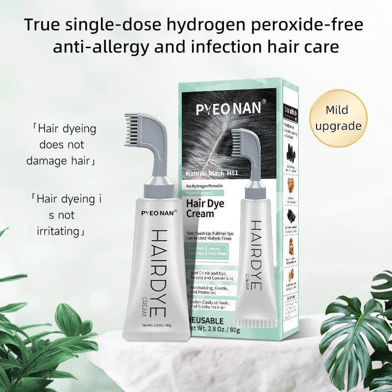 PYEONAN Hair Dye Professional Comb, Natural Plant Extracts, Black or Dark Brown Cream, 2 in 1 Dyeing & Haircare, Easy to Dye Healthy Coloring for Grey Hair 2.8Oz. /80g - Color: Dark Brown (1pc)