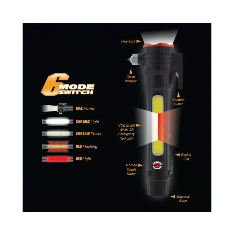 Farpoint Emergency Auto Tool -  Seat Belt Cutter Glass Breaker 6 Mode Flashlight
