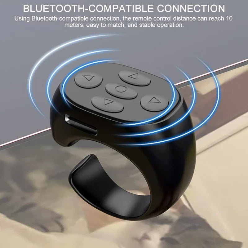 Fingertip Wireless Bluetooth Remote Control, TIK-to-k Remote Control APP Kindle Page Turner, Scrolling Rings Rechargeable Camera Remote for Phones Tablets(Black)