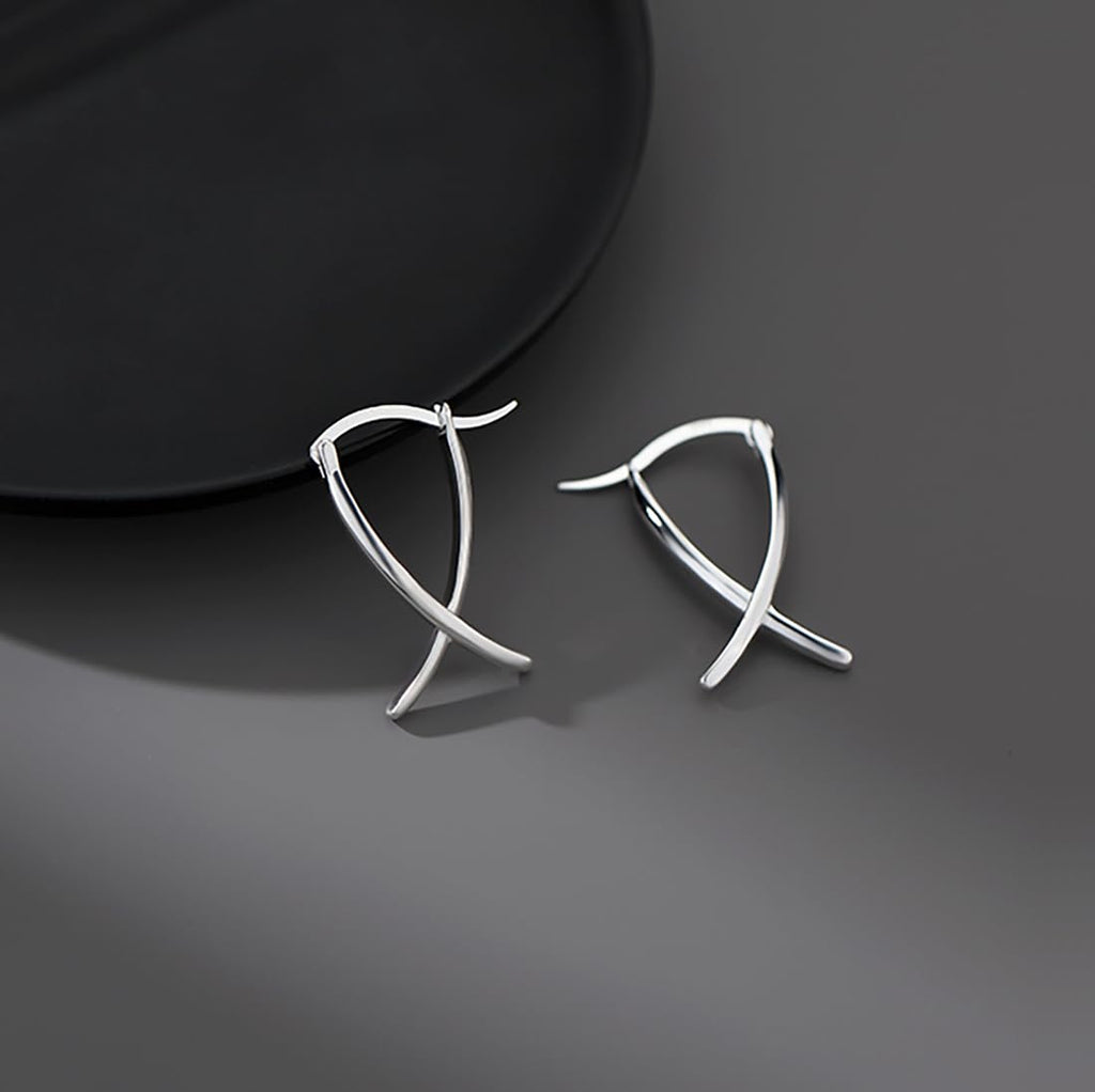 SLUYNZ 925 Sterling Silver X Hoop Earrings for Women Teen Girls Minimalist Hoop Earrings Huggie (A-Sterling Silver)