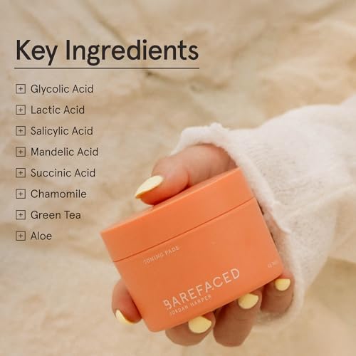 Barefaced Toning Pads (60 count) Exfoliating Face Pads with 2% Glycolic Acid & Salicylic Acid - Helps with Brightening & Cleansing Skin, Clears Pores, Reduces Fine Lines and Wrinkles, Resurfacing Pads