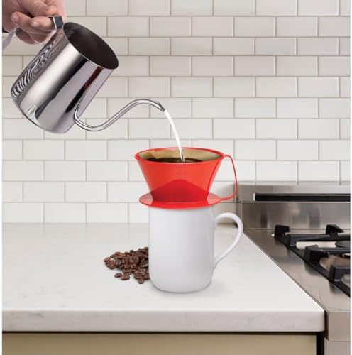 Fino Pour-Over Coffee Brewing Filter Cone, Number 4-Size, Red, Brews 8 to 12-Cups, Set of 2