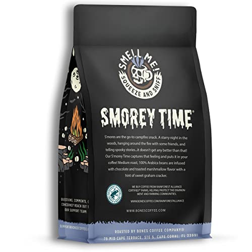 Bones Coffee Company S'morey Time Flavored Coffee Beans, Whole Bean Coffee Medium Roast Low Acid, S'mores and Graham Crackers Flavor (12 oz)