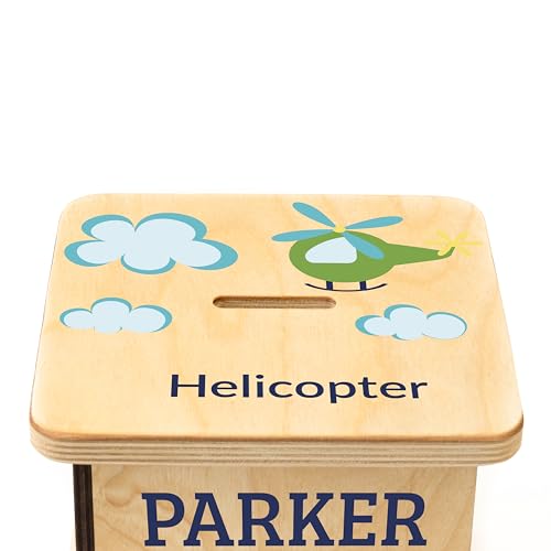 Wooden Piggy Bank for Kids and Adults, Personalized Gift Handmade in USA by BloomOwl, Custom Piggy Bank, Personalized Banks for Kids, Gifts for Baby Boys and Girls (Transportation)