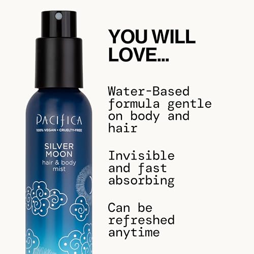 Pacifica Silver Moon Hair Mist Perfume & Full Body Spray for Women - Body Mist Fragrance w/BTonka, Santal, Cardamom, Vanilla Bean, Musk & Amber ��� Clean Beauty Alcohol-Free, Vegan & Cruelty-Free, 5 oz