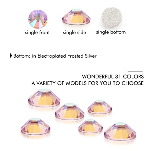 288Pcs Pink AB Crystal Rhinestones,Glass Flatback Rhinestones Gemstones for Nail Face Makeup Art Crafts Clothes Decoration -(SS30,6.5mm,Pink AB)