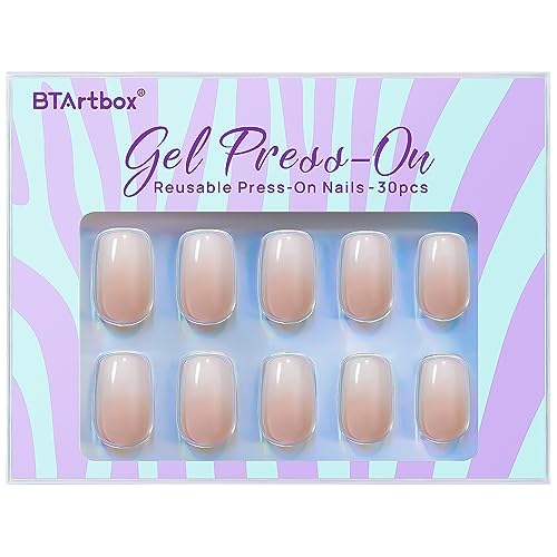 BTArtbox Square Ombre Press On Nails -Soft Gel Press On Nails Short with Nail Glue, 15 Sizes - 30 Reusable Fake Nails Kit, Vanilla Cream
