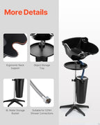 VEVOR Portable Shampoo Bowl, Deep Shampoo Sink for Washing Hair with Adjustable Height and Angle, Includes Drain Hose, Shower Head and Bucket, Portable Salon Sink for Barbershop Spa Center Use, Black