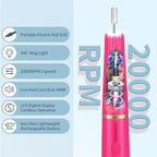 Cordless Electric Nail Drill with 360° Ring Light, Portable Nail File Kit for Acrylic, Gel Nails, Portable Home Manicure Kit for Manicure and Pedicure (Rose Red)