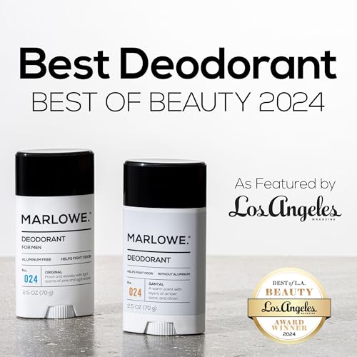 MARLOWE. No. 024 Mens Deodorant 2.5 oz, Natural Deodorant for Men, Aluminum Free Stick, Made with Coconut Oil, Shea Butter & Jojoba, Only No-Nonsense Ingredients, Fresh & Woodsy Scent