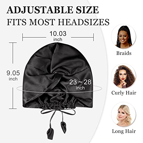 PARISBELLA Reversible Silky Satin Bonnet for Sleeping, Smooth As Silk Hair Wrap for Sleeping, Adjustable Satin Sleep Cap for Women, Stylish Turban for Curly Hair, Black, Pack of 1