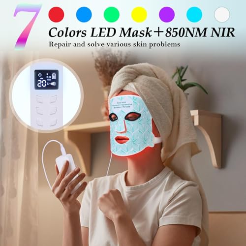 Red Light Therapy for Face, 7＋1 Colors LED Face Mask Light Therapy with 850NM Near-infrared, Portable Rechargeable Red Light Therapy Mask Skin Care Device at Home and Travel for Anti-Aging