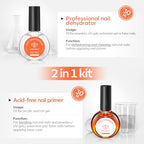 modelones 30 ml Nail Dehydrator and Primer, Acid Free Natural Nail Prep Dehydrate & Bond Primer Kit, Hema-Free Acrylic Nail Supplies Primer Top Coat