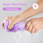 FIOBEE Microfiber Hair Towel Wrap for Kid Rapid Drying Towel Absorbent Hair Turbans for Wet Hair with Button Women Girls Long Curly Hair Pack of 2, Pink/Purple Butterfly
