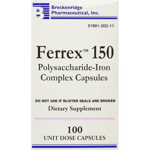 Breckenridge Ferrex 150 Polysaccharide Iron Complex Caps 100ct *Non Blister* by "Breckenridge Pharmaceutical, Inc."