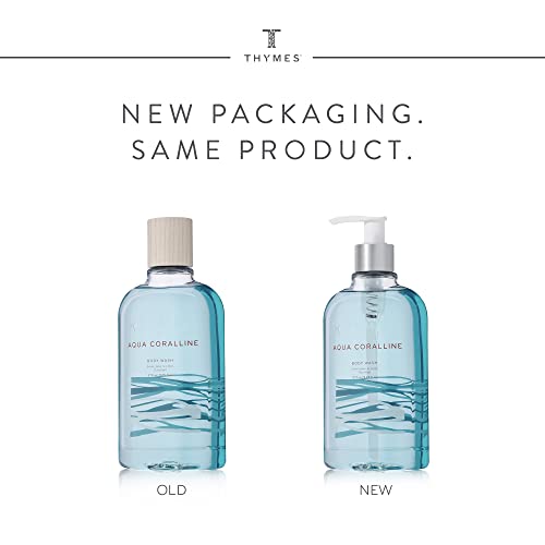 Thymes Moisturizing Body Wash with Pump - Body Soap - Bath Products - Skin Care - Liquid Soap with Notes of Water Lily, White Cyclamen, Driftwood, Yuzu, & Bamboo (Aqua Coralline, 9.25 fl oz)