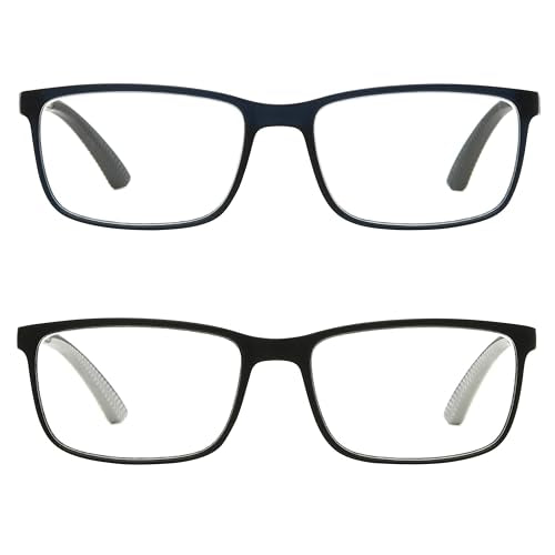 Foster Grant Men's Tatum 2-Pack Rectangle Reading Glasses, Navy, Black, 39 mm, 2 Diopters