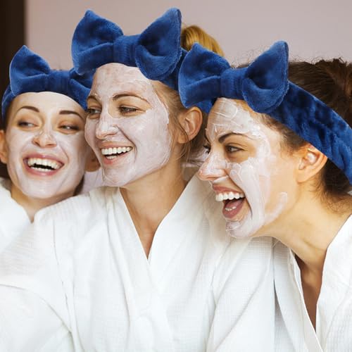 Semato Bachelorette Party Favor Set Bride Spa Headband Bride Headband and Bridesmaid Headband Skincare Headbands for Women Cute Bow Head Bands Party Supplies (navy blue)