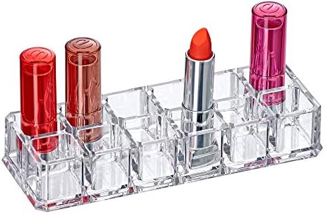 Amazing Abby - Charm - 12-Slot Acrylic Lipstick Organizer, Lipstick Holder, Lip Gloss Holder, Cosmetic Storage Display, Perfect Storage Solution for Drawer and Vanity (Slot Size: 0.9" x 0.9")