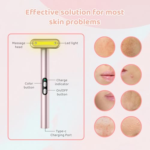 Face-Massager, Red Light Therapy for Face, 7 Colors Led Face Wand Light Therapy Facial Massager Tool, Red & Blue Light Therapy for Face Wand