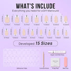 BTArtbox Press On Nails Almond - French Tip Press on nails, Medium Glue On Nails with Nail Glue, Silver Stick On Nails in 16 Sizes - 30 Fake Nails Kit, Zoomers