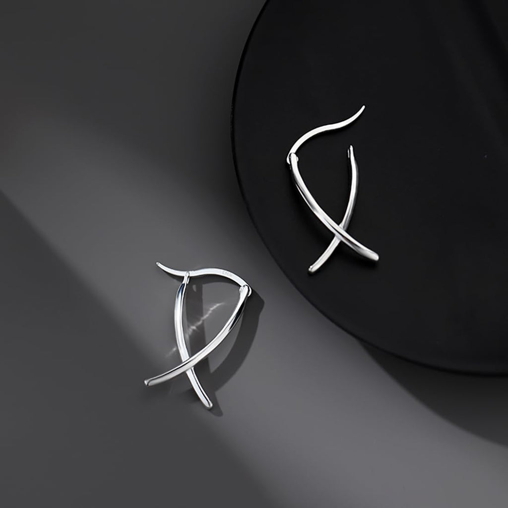 SLUYNZ 925 Sterling Silver X Hoop Earrings for Women Teen Girls Minimalist Hoop Earrings Huggie (A-Sterling Silver)